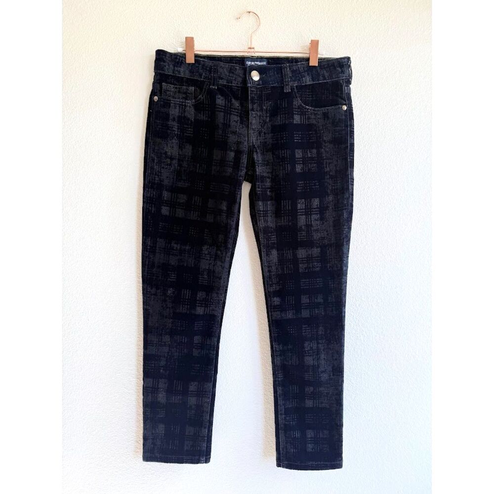 Emporio Armani Dakota Low Rise Flocked Check Jeans in Navy Blue Indigo size 28